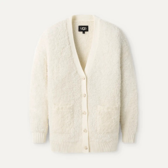 UGG Australia Sweaters - UGG Plaster Sherell Cloudfluff Wool Blend V Neck Cardigan Sweater LARGE